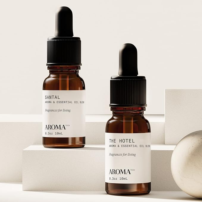 AromaTech Santal & The Hotel Set | Gift Set of Aroma Diffuser Essential Oils Blend of Santal Cardamom, Papyrus, Musk | The Hotel Peach, Red Rose, Pine - 10 Milliliter - Bloomnest