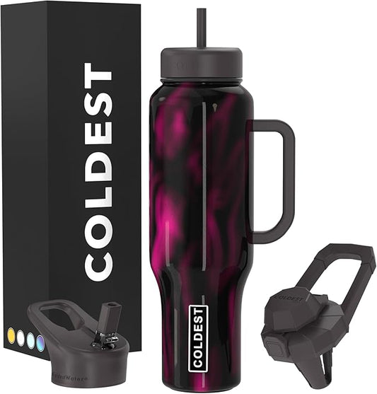 Coldest Tumbler with Handle and Straw, 100% Leak Proof Insulated Tumbler with Lid and Straw (3 Lids), Stainless Steel Tumblers for Women & Men, Cup Holder Friendly Base, 46 oz (A spell on you) - Bloomnest