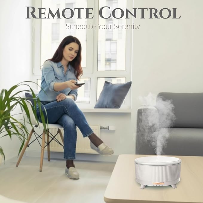 500ML Large Capacity Essential Oil Diffuser, Ultrasonic Aromatherapy Diffuser with 7 Color LED Lights with Remote Control, Cool Mist Humidifier, Timed Mist, Auto Shut-Off (Minimalist White) - Bloomnest