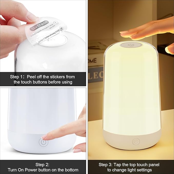FRIDEKO HOME RGB Touch Bedside Lamp for Nightstand, 3 Color Temperatures Portable Rechargeable Cordless Night Light, Dimmable Mood Lighting for Bedroom, Living Room, Nursery, Breastfeeding, Kid, Adult - Bloomnest