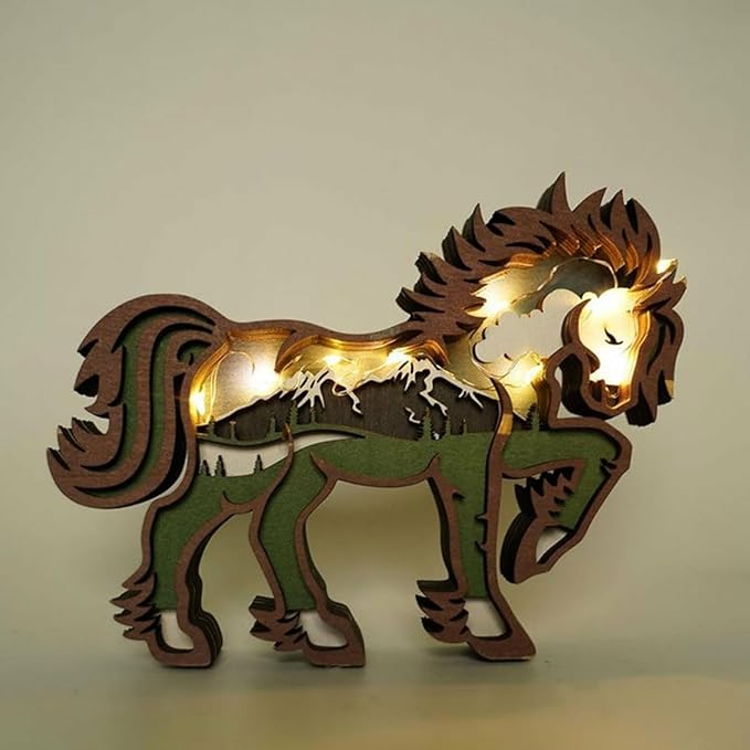 Drawelry 3D Wood Carving Animals Lamp Home Decorative, Cute Bear Family Elephant Presents Ideas Christmas Living Room Office Decor Warm LED Night Lights Gift for Friend Daughter Son Mom Dad (Horse) - Bloomnest