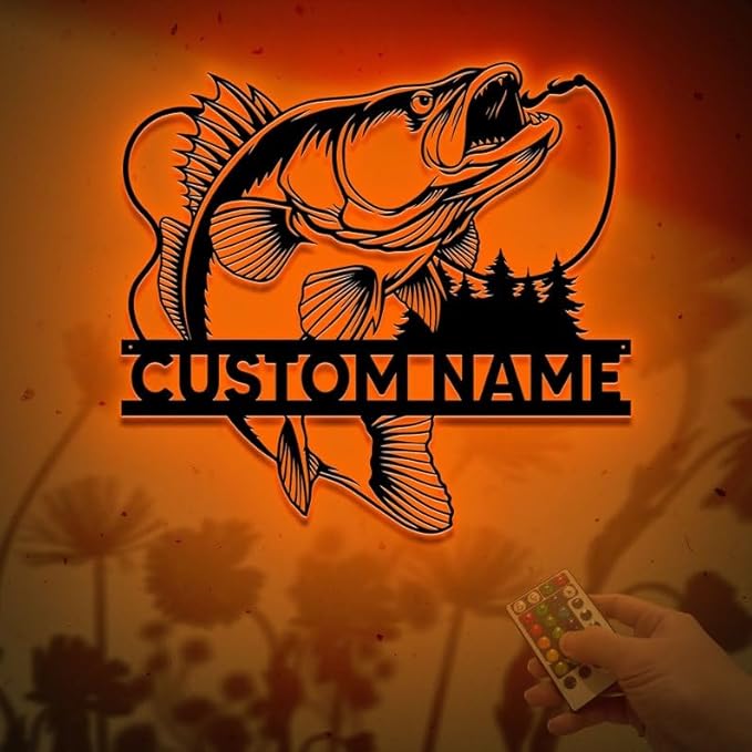 Personalized Neon Sign, Custom Walleye Fishing Metal Sign with Led Light, Fishing Gifts for Men Father,s Day Gift, Fisher Name Sign Cabin Decor, Walleye Fish Gift - Bloomnest