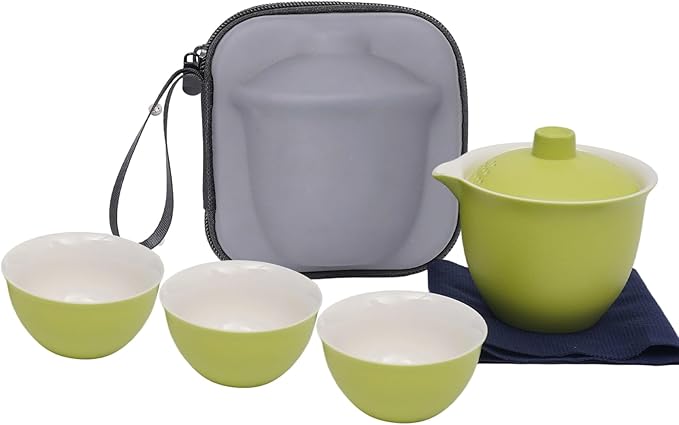 Porcelain Japanese Gongfu Tea Set for Adults, Chinese Travel Tea Sets Ceramic Gaiwan Asian Mini Teapot Set, Portable Kungfu tea Party set for adults, Tea Lovers Gifts for Outdoor and Office - Bloomnest