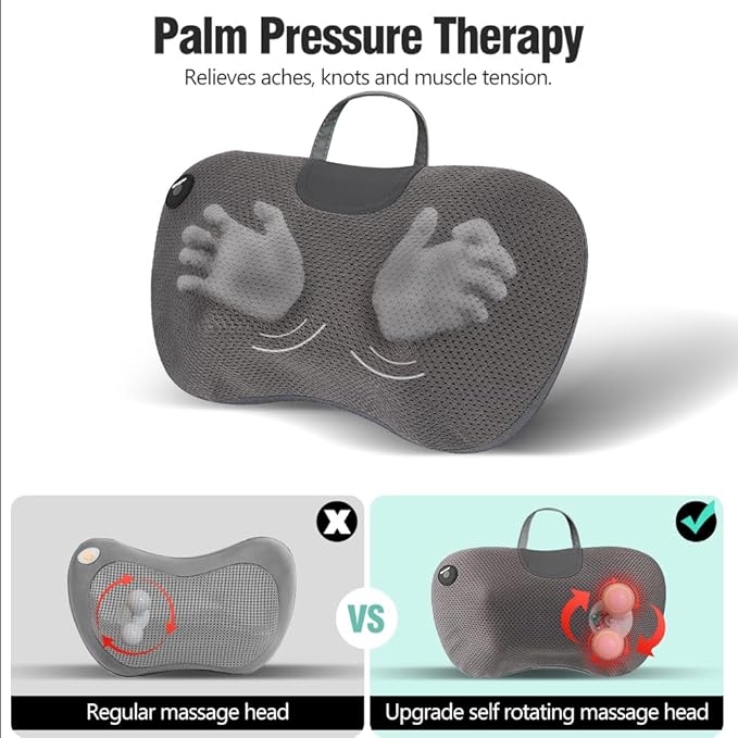 Protable Electric Massage Pillow with Carry Handle -Neck Massager for Pain Relief Deep Tissue with Heat - Electric Kneading 3D Massage Pillow Gifts for Dad Mom Christmas - Bloomnest