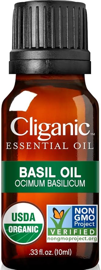 Cliganic Organic Basil Essential Oil, 100% Pure Natural for Aromatherapy | Non-GMO Verified Cliganic