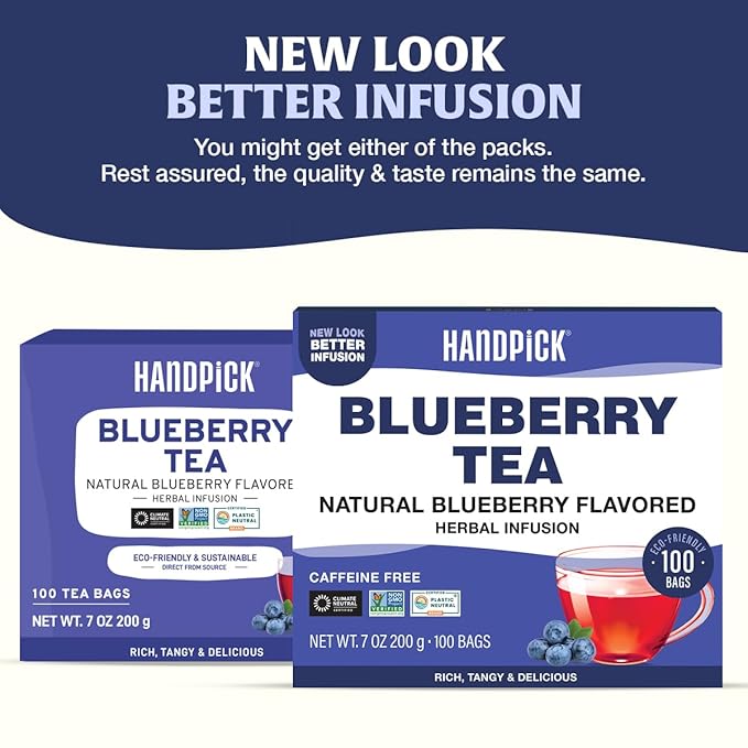 HANDPICK, Wild Blueberry Tea Bags (100 Count), True Premium Blueberry Herbal Tea with Hibiscus, Rose & Licorice | Brew Iced/Hot Tea - Bloomnest