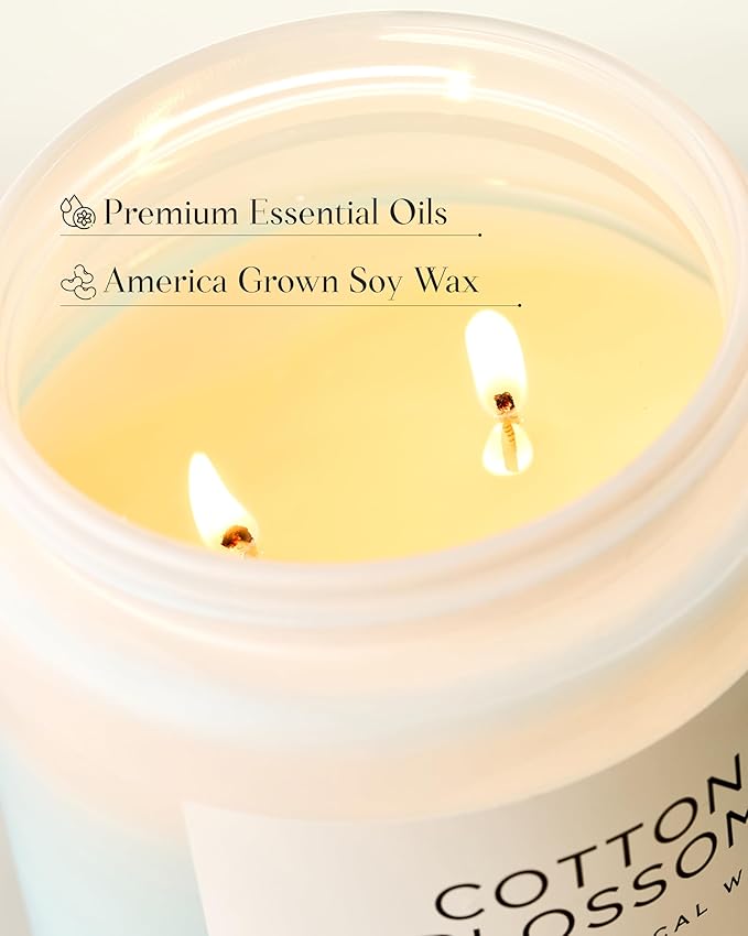 M&SENSE Clean Cotton Scented Candle - 19.4oz Natural Soy Wax Clean Cotton Blossom Scent Non Toxic Candle, 110-Hour Slow Burning 2-Wick Aromatherapy Home Fragrance Gifts for Home Decor - Bloomnest