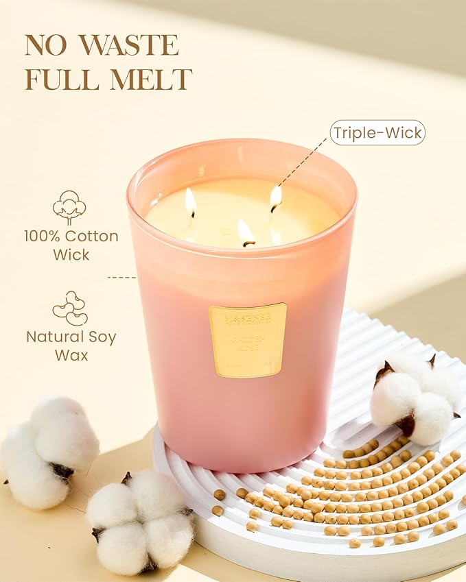 M&SENSE Garden Rose Scented Candle 35oz 150H Burn Time Long Lasting, 3-Wick Natural Aromatherapy Candle Highly Scented, Home Fragrance Housewarming Gifts - Bloomnest