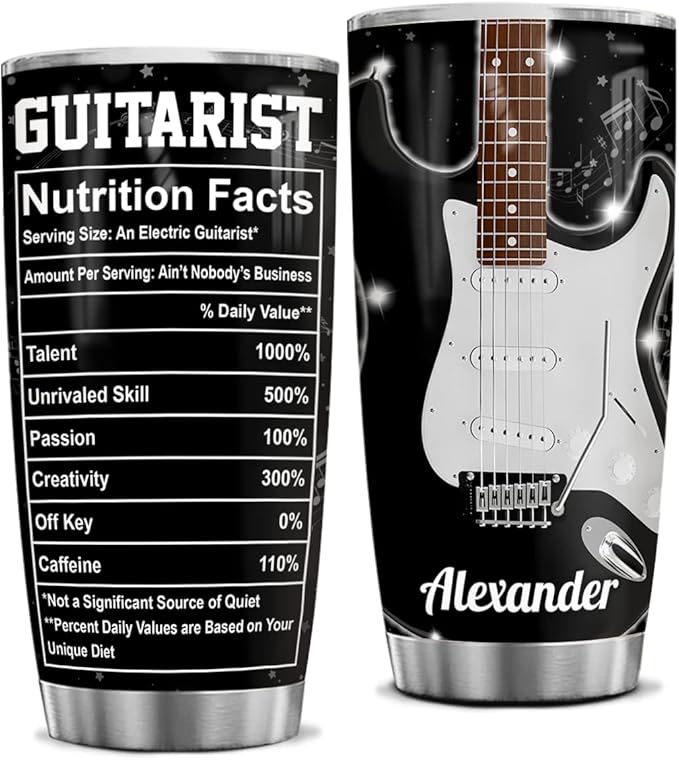 winorax Personalized Guitar Tumbler Electric Guitarist Nutrition Facts Customized Gifts Tumblers Stainless Steel 20Oz 30Oz Insulated Musician Birthday Christmas Gift Travel Cup Coffee Mug (Style 1) - Bloomnest
