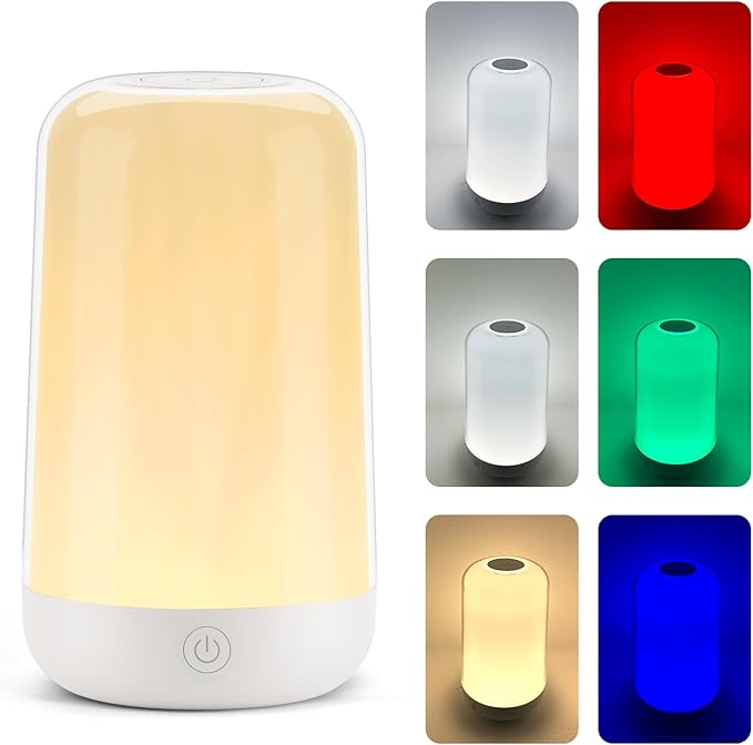 FRIDEKO HOME RGB Touch Bedside Lamp for Nightstand, 3 Color Temperatures Portable Rechargeable Cordless Night Light, Dimmable Mood Lighting for Bedroom, Living Room, Nursery, Breastfeeding, Kid, Adult - Bloomnest