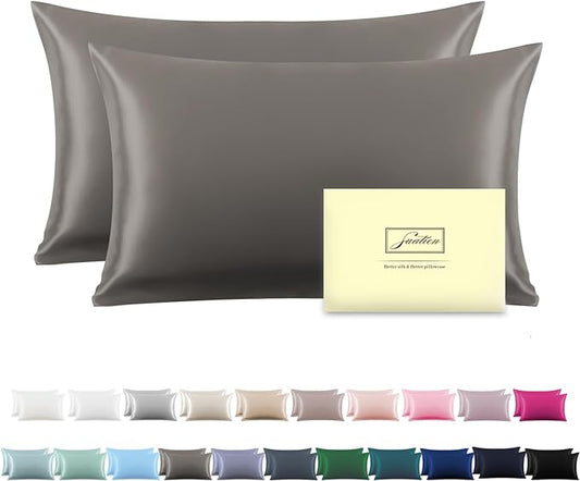 Silk Pillow Cases 2 Pack Soft Breathable and Sliky King Size Pillow Cases Set of 2,Natural Mulberry Silk Pillowcase Set of 2 for Hair and Skin with Hidden Zipper (Gray,20"X 36",2pcs) - Bloomnest