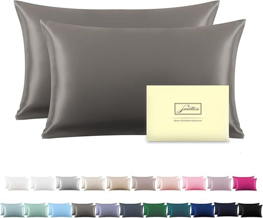 Silk Pillow Cases 2 Pack,Soft Breathable and Sliky Queen Size Pillow Cases Set of 2,Natural Mulberry Silk Pillowcase Set of 2 for Hair and Skin with Hidden Zipper (Gray,20"X 30",2pcs) - Bloomnest