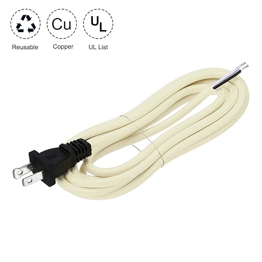 uxcell 8Ft 18/2 Cloth Covered Lamp Cord with Plug, Vintage Electrical Lamp Cord with Stripped Ends for Extension Wiring DIY Repairing, Beige