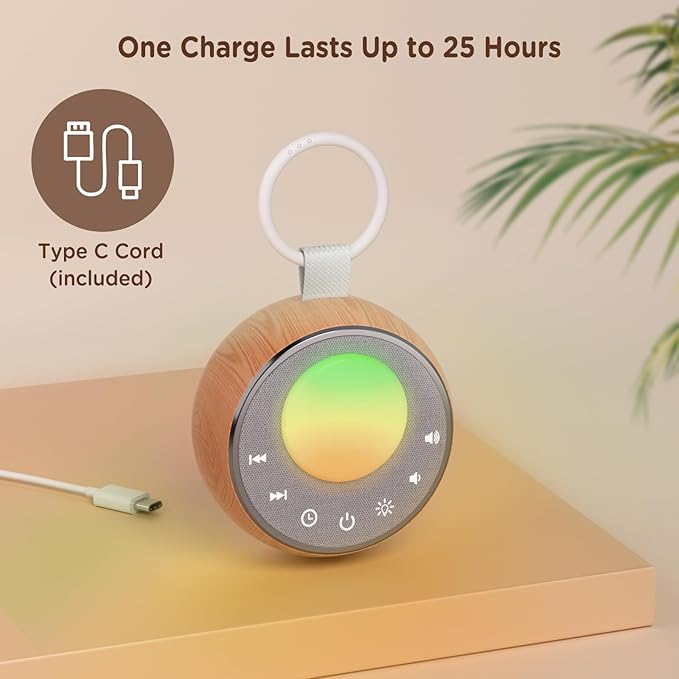 Peakeep White Noise Portable Sound Machine Sleeping Light for Adults Baby, Loud Clear Speaker, 25 Hours Continuous Audio 27 Noise Fan Nature No-looping Sounds, 30 Volume, Battery Operated - Bloomnest
