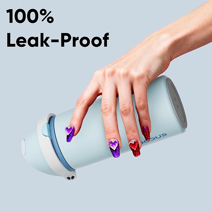 Insulated Water Bottle with Straw - Encool Stainless Steel Water Bottle with Push Button Lid, Leak-Proof & BPA-Free, Keeps Cold for 24 Hours for Sports, Travel, Gym (18 oz, Jungle Mist) ENCOOL