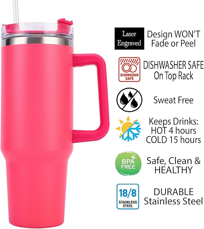 Personalized Tumbler with Handle, Custom 40oz Insulated Stainless Steel Travel Mug Coffee Cup with Engraved Name and Straw Lid, Personalized Gifts for Women Men Him Her (blue-31) - Bloomnest