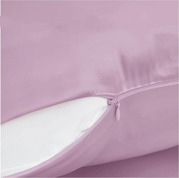 100% Mulberry Silk Pillowcase for Hair and Skin Made in USA, Pure 22 Momme Silk, Acne Pillowcase with Zipper, Hypoallergenic, Cooling, Anti Wrinkle, 1 Pc 20"x26" (Standard, Purple) - Bloomnest