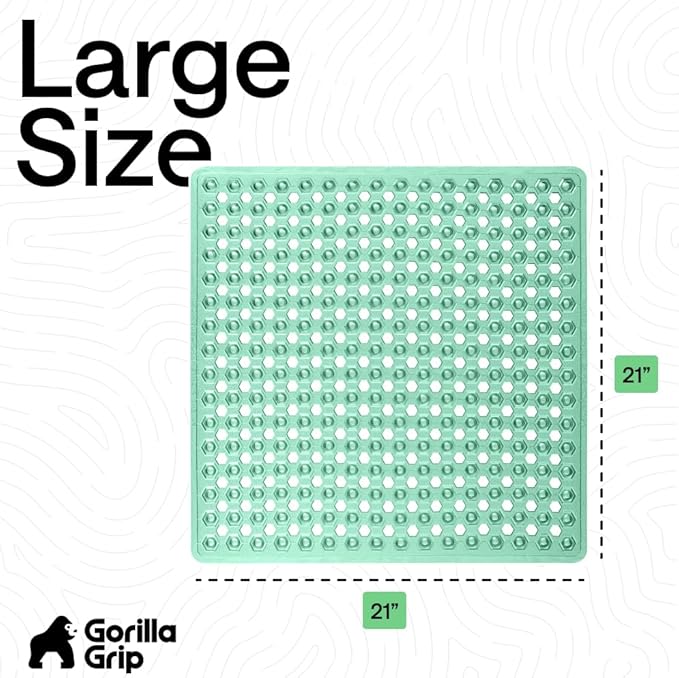 GORILLA GRIP Patented Square Shower Stall Mat, Small Bathtub Floor Mats for Stand Up Showers with Suction Cups and Drainage Holes, Machine Wash, Soft on Feet, Bathroom Accessories 21x21 Inch, Green - Bloomnest