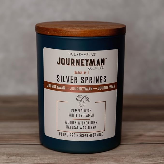 Journeyman Collection Candle, 15oz, Wooden Wick, Silver Springs, Large Painted Jar - Bloomnest