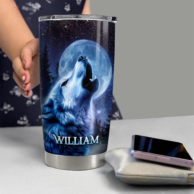 SANDJEST Personalized Wolf Tumbler with Customize Name 20oz 30oz Tumbler with Lid Gift for Woman Man Friend Inspired Gifts - Bloomnest