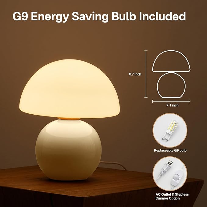 Mushroom Lamp Table Lamp for Bedroom,Desk Bedside Small Lamps for Living Room Night Stands,Mushroom Decor Cute Mini Modern Mid Century Lamps,Unique Aesthetic Home Living Room Decor (Cream) - Bloomnest