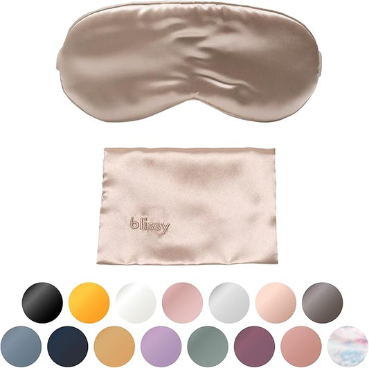 Blissy Silk Sleep Mask - Eye Sleeping Mask for Women & Men for Total Blackout - 100% Pure Mulberry Silk, 22 Momme 6a Fibers - Blindfold Sleep Mask Side Sleeper Eye Cover (Champagne) - Bloomnest