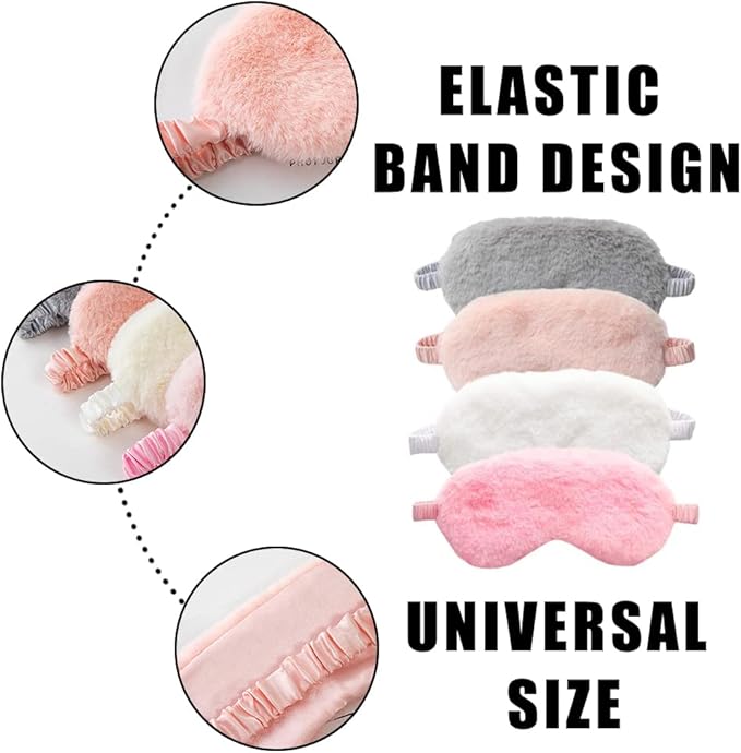 4 Pcs Plush Sleep Masks, Ultra Cute Soft Eye Cover, Blindfold Travel Masks for Kids Men Women(Random Color) - Bloomnest