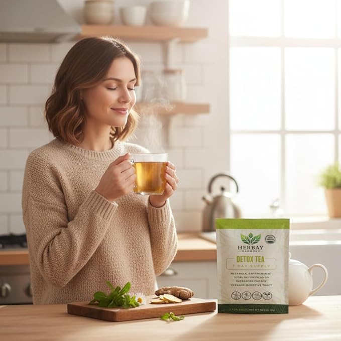 Herbay Harmony Organic Detox Tea – Caffeine-Free Herbal Cleanse for Bloating Relief, Digestive Tea & Natural Body Detox, Organic Herbal Blend with Ginger, Chamomile & Papaya - 24 Pack (24 Week Balance Pack) - Bloomnest