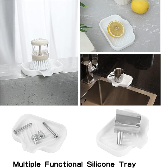 Silicone Bathroom Soap Dishes with Drain Spout-Bathroom and Kitchen Sink Organizer,Sponge Holder,Dish Soap Tray,Perfect for Dispenser,Scrubber,Bottle,Cup on Sink or Counter-White 4.9"×3.2" - Bloomnest