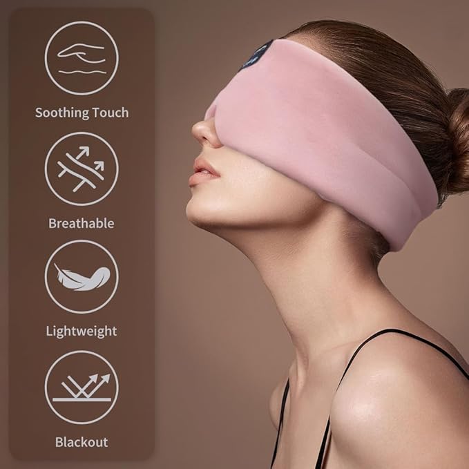 Joythink Sleep Headphones Bluetooth Sleep Mask Silk Kids Children Headband Earphones Bluetooth Eye Mask for Sleeping On Side Blackout Soft Sleep Earphones Music Eye Cover - Bloomnest