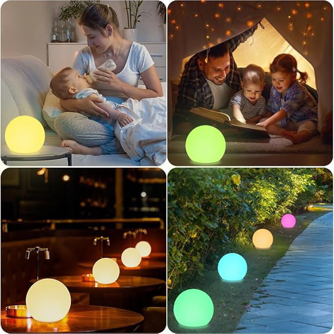 8-in LED Glowing Ball Light for Kid, 16 RGB Color Changing Globe Orb Night Light Mood Lamp w/Remote, Rechargeable Light Up Ball Dimmable Sphere Bedside Lamp, Great for Bedroom Garden Patio Party Decor - Bloomnest