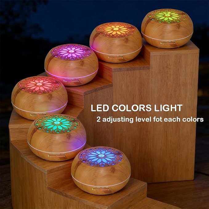Diffuser with 6 Essential Oils for Large Room,550ml Aroma Diffusers with Remote Control for Home,Mini Humidifier with LED Night Lights for Office Yoga Room Decor Gift for Women Men(Light Wood Grain) Bloomnest