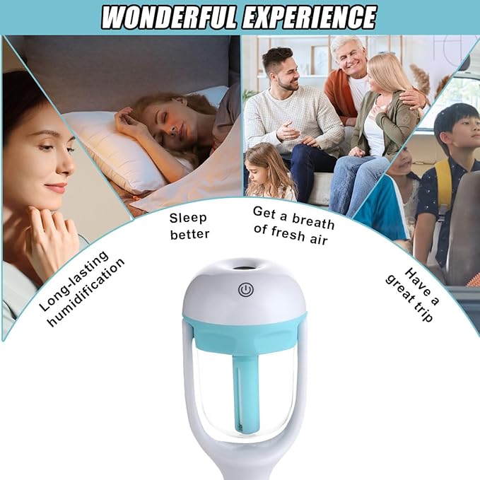 Car Humidifier, Portable Mini Aromatherapy Essential Oil Diffuser, 180-Degree Rotation Cool Mist Humidifier, Vehicle Air Freshener Diffuser with 12V Charging Port for Home Office (Blue) - Bloomnest