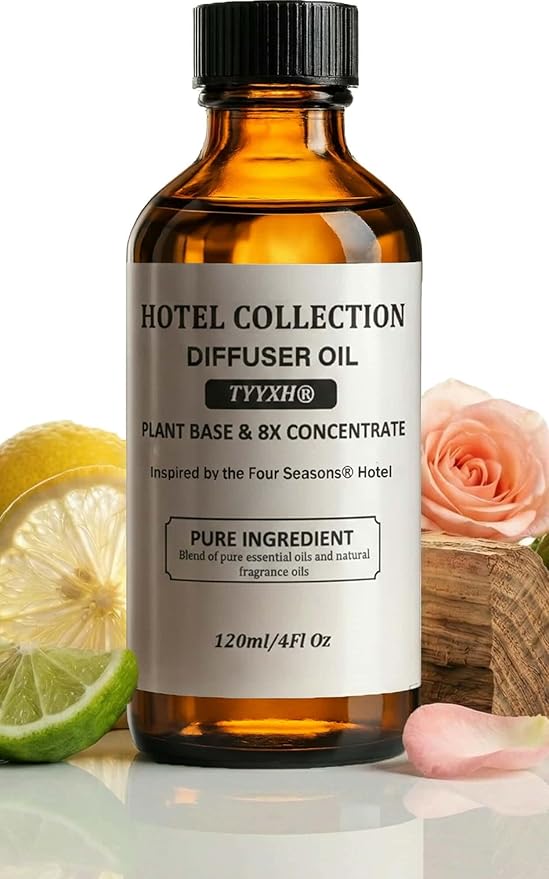 Hotel Diffuser Oil Inspired by Four Seasons Hotel – Fragrance & Essential Oil Blend for Waterless & Cold Air Diffusers – Citrus, Rose, Cedar – Long-Lasting Aroma – Aromatherapy – 4 Fl Oz Glass Bottle - Bloomnest