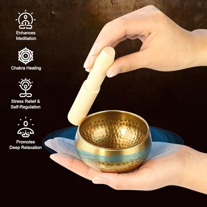 Tibetan Singing Bowl Set - Meditation Sound Bowl Cushion with Wooden Striker for Yoga, Meditation & Relaxation, Mindfulness,Chakra Healing, Stress Relief, Self-Regulation - Bloomnest