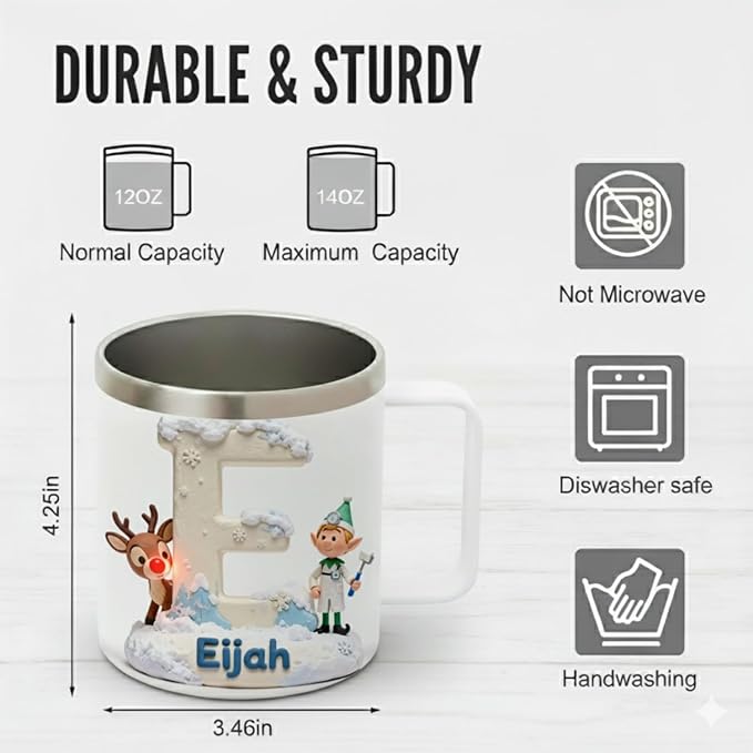 Personalized Rudolph the Red-Nosed Reindeer Mug with Custom Name, Classic Hermey the Elf Dentist Tumbler - 14oz Insulated Coffee Cup with Lid, Nostalgic Christmas Movie Fan Gift (B68) - Bloomnest