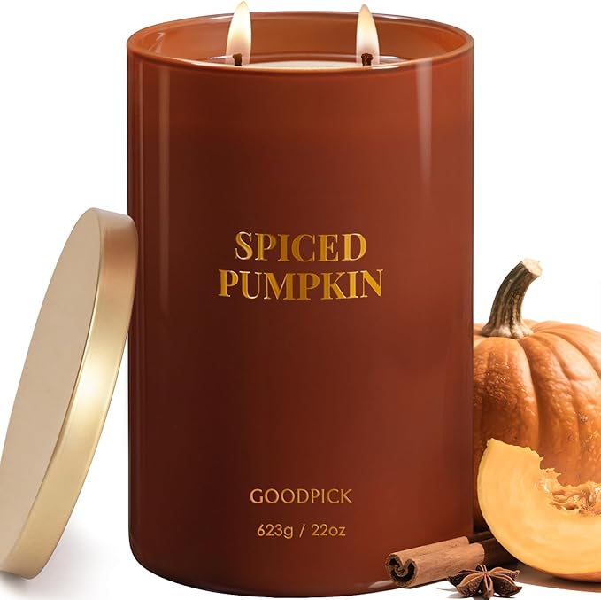 Goodpick Spiced Pumpkin Candles, Fall Scented Candles for Home, 22oz Soy Wax, Warm Cinnamon & Clove 120hrs, Cozy Autumn Gift - Bloomnest