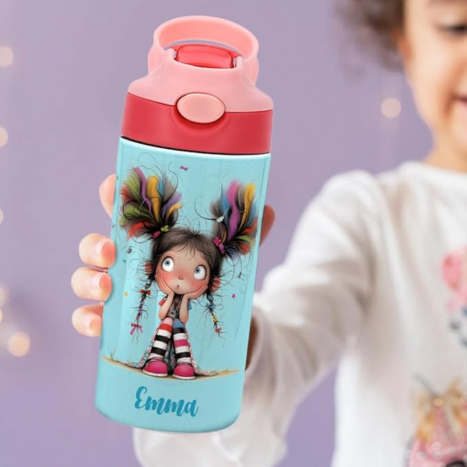 callie Personalized Quirky Water Bottle for Girls, Custom 12 oz Insulated Leak Proof Lid Stainless Steel Cups with Handle Straw, Gifts for Girls - Bloomnest