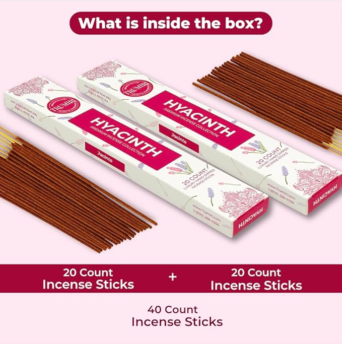 Hyacinth Incense Sticks - Total 40 Insence-Sticks - Dual Pack of 20 Insense - Inciensos - Inscents - Natural Non Toxic Ingredients - Incents - Incence - Inscense - Insents TRUMIRI