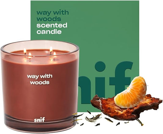 Way with Woods Luxury Scented Candle by Snif, Inviting and Crisp Scent, 200+ Hours, 100% Cotton Fiber Wicks, Soy Wax Blend, Non-Toxic, Vegan, 50 oz - Bloomnest