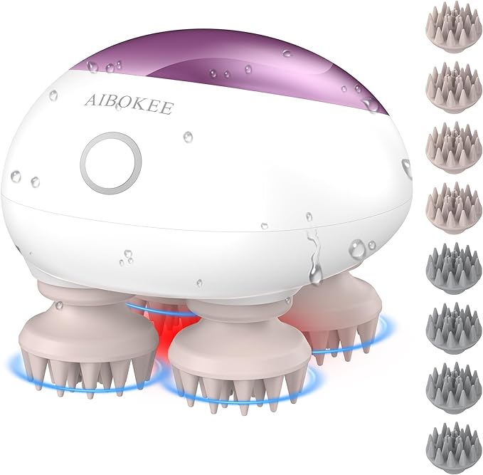 Electric Scalp Massager, Portable Head Stress Relax,IPX7 Waterproof Rechargeable Head Massager Scalp Stress Relax, Body for Deep Cleansing, Relief, Hair Growth (Pink) AIBOKEE