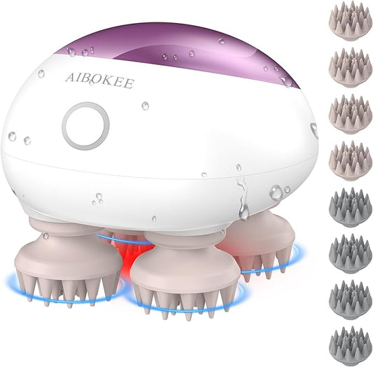 Electric Scalp Massager, Portable Head Stress Relax,IPX7 Waterproof Rechargeable Head Massager Scalp Stress Relax, Body for Deep Cleansing, Relief, Hair Growth (Pink) AIBOKEE