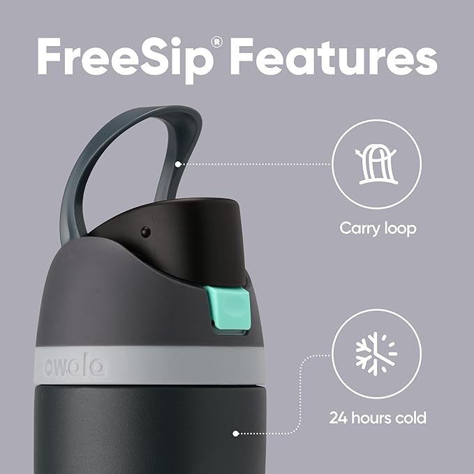 Owala FreeSip Insulated Stainless Steel Water Bottle with Straw for Sports and Travel, BPA-Free, 24oz, Foggy Tide Owala
