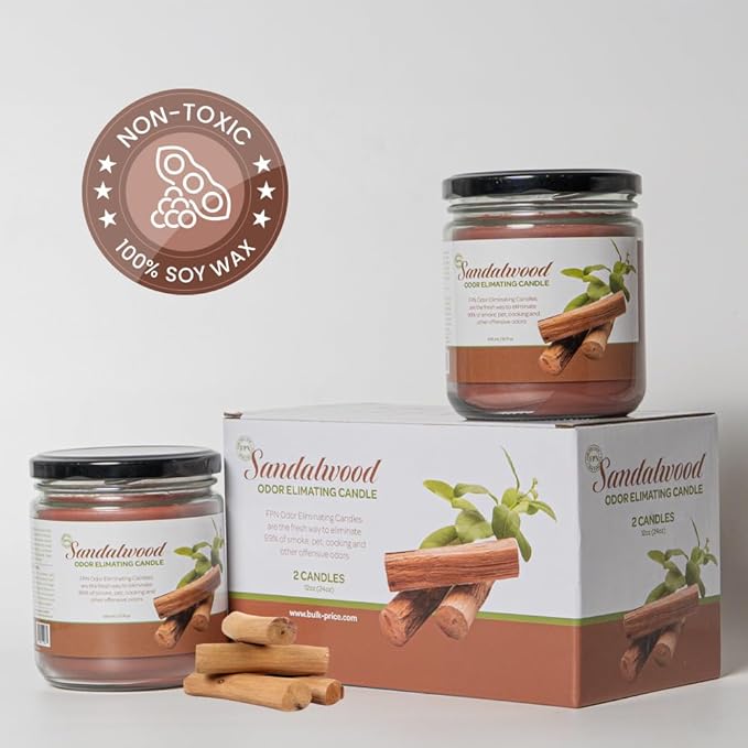 Candle Set Sandalwood Odor Eliminating – 2 Pack - 12oz – Long-Lasting Soy Wax Candles – Neutralizes Pet, Kitchen & Smoke Odors – Clean Burn, Eco-Friendly, Aromatherapy Candle - Bloomnest