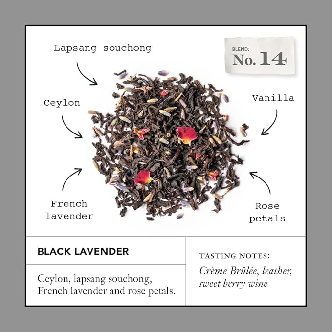 Steven Smith Teamaker Black Lavender No. 14, Lady Grey, Caffeinated, Sugar-Free, Sustainably Grown Full Leaf Black Tea Bags, 15 Sachets, 1.32oz each - Bloomnest
