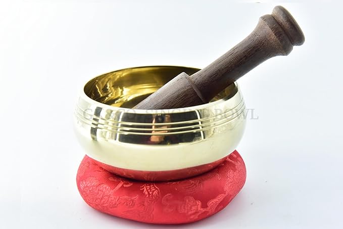 3.75" Tibetan Meditation Yoga Singing Bowl plain Set with free Wooden Mallet and Silk Cushion from Nepal, Singing bowls. (Purple) - Bloomnest