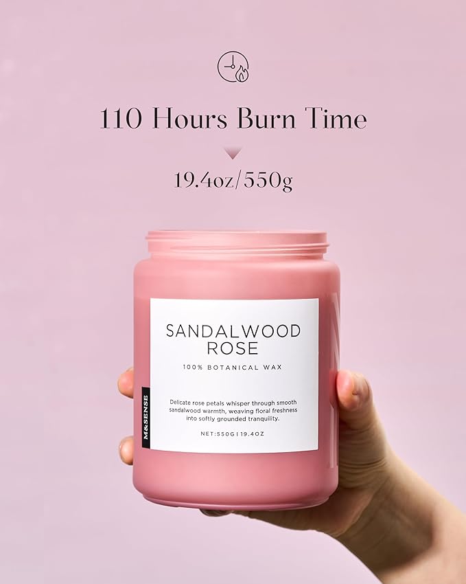 M&SENSE Sandalwood Rose Scented Candle 19.4oz 110 Hours Long Lasting Burn Natural Soy Wax Strong Scented Candle for Home, 2 Wick Home Fragrance Slow Burning Housewarming Gifts for Men Women - Bloomnest