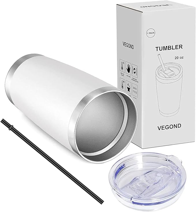 VEGOND 20oz Tumbler with Lid and Straw Stainless Steel Tumbler Cup Bulk Vacuum Insulated Double Wall Travel Coffee Mug Powder Coated Coffee Cup(White 12 Pack - Bloomnest