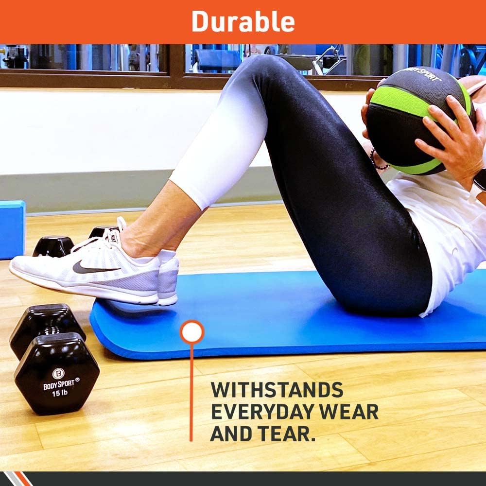 Body Sport 1/2 Inch Non-Slip Exercise Mat with Carry Strap for Men & Women - Thick Foam Surface for Yoga, Pilates, Fitness, and Aerobics - Home & Gym Workouts