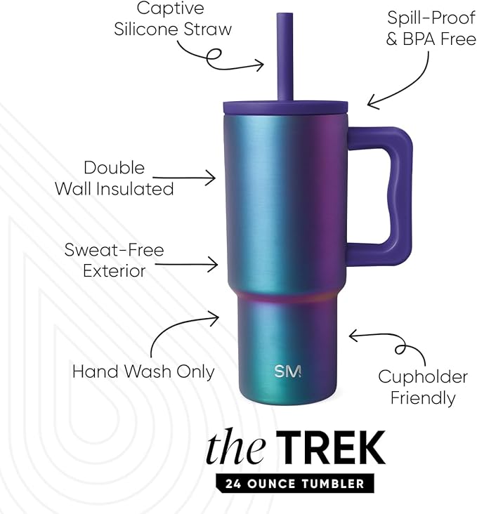 Simple Modern Kids 24 oz Tumbler with Handle and Silicone Straw Lid | Spill Proof and Leak Resistant | Reusable Stainless Steel Bottle | Gift for Kids Boys Girls | Trek Collection | Prism - Bloomnest